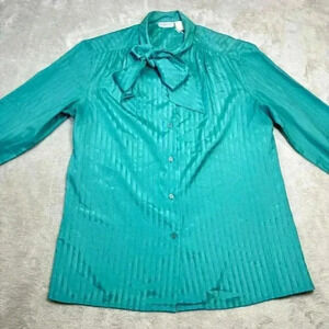 Vintage Levi Strauss & Co. Teal Blouse With Bow Tie Collar - Sassy Style For Eve